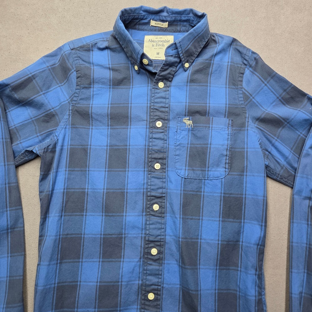 Abercrombie & Fitch Mens Muscle Fit Plaid Button Down Shirt Blue M 125161110